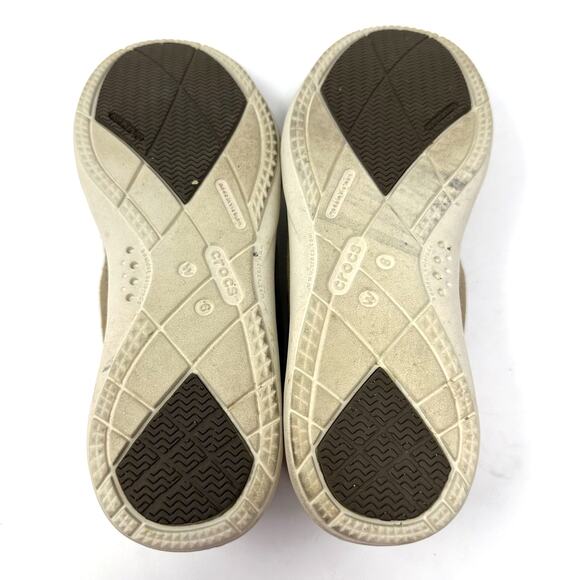 Crocs Size 6 Khaki Canvas Triple Comfort Flat Slip On Walking Workwear Boat Shoe - Picture 5 of 7